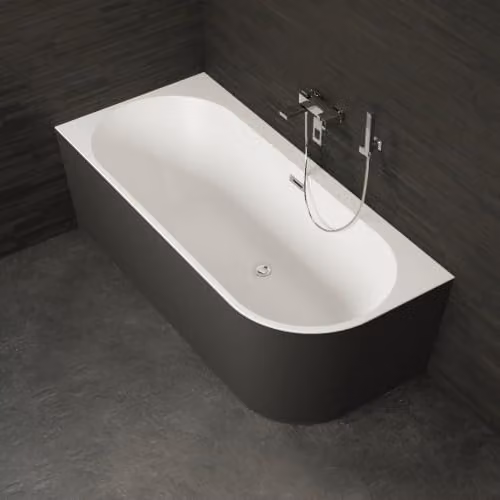 Bañera semi-exenta de esquina Spalina Capri 170 Gauche Noire color negro L: 160 cm, An: 76 cm, P: 58 cm