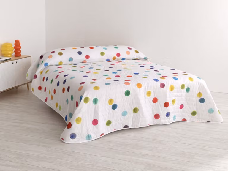 Colcha Confetti Happyfriday de algodón multicolor con diseño de puntos, An/P/Al: 270 x 260 cm