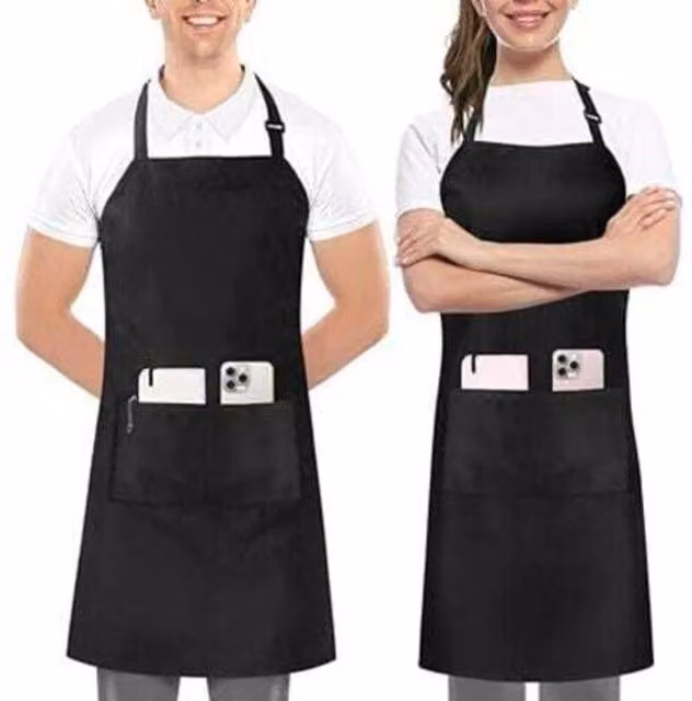 Pack de 2 delantales de cocina ajustables con dos bolsillos en color negro para adultos