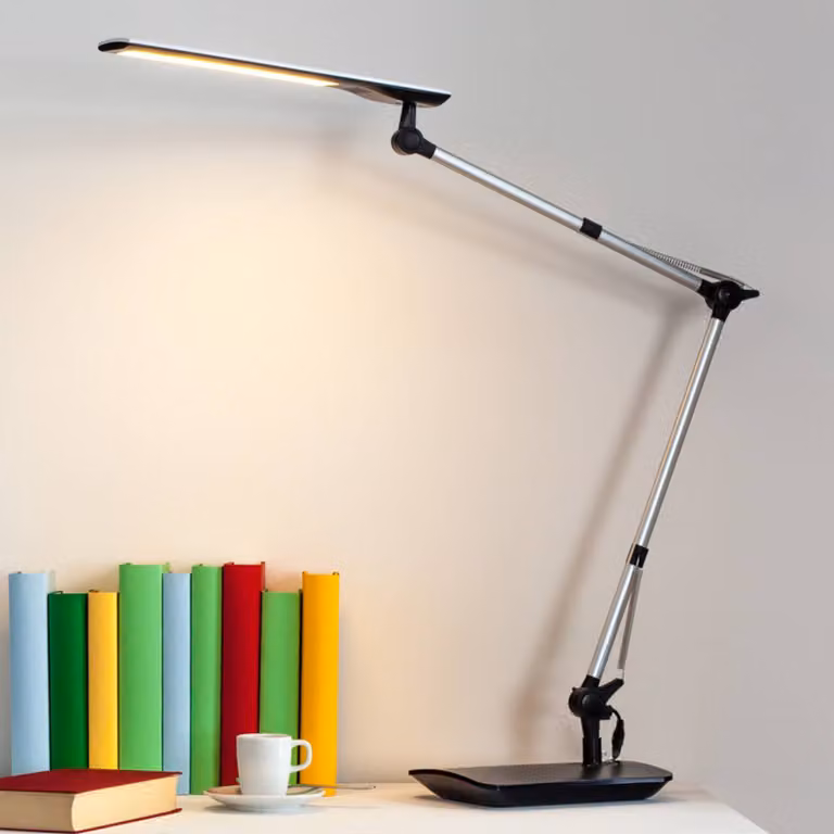 Lámpara de escritorio LED FELIPE de Lindby, atenuable y táctil, en aluminio gris para oficina o casa