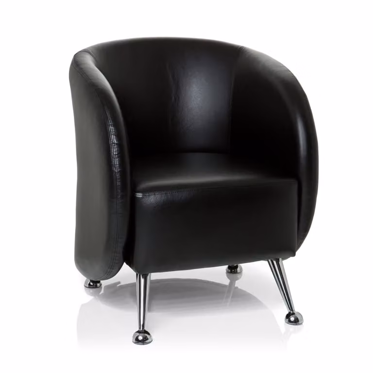 Sillón de oficina hjh OFFICE tapizado en piel sintética negro con estructura de metal y reposabrazos de estilo retro