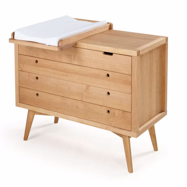 Cómoda con cambiador de 4 cajones ID Kids en color marrón y beige con estilo retro y acabado mate