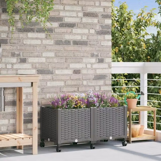 Macetero de jardín con ruedas Maison Exclusive en color gris claro, An/P/Al: 80 x 40 x 44 cm