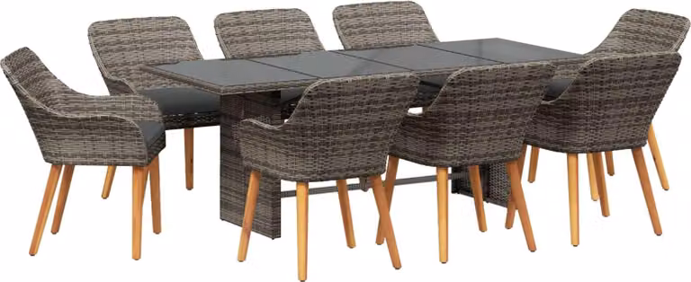 Conjunto de comedor de jardín Syfax de 9 piezas en ratán sintético gris y metal para terraza o jardín