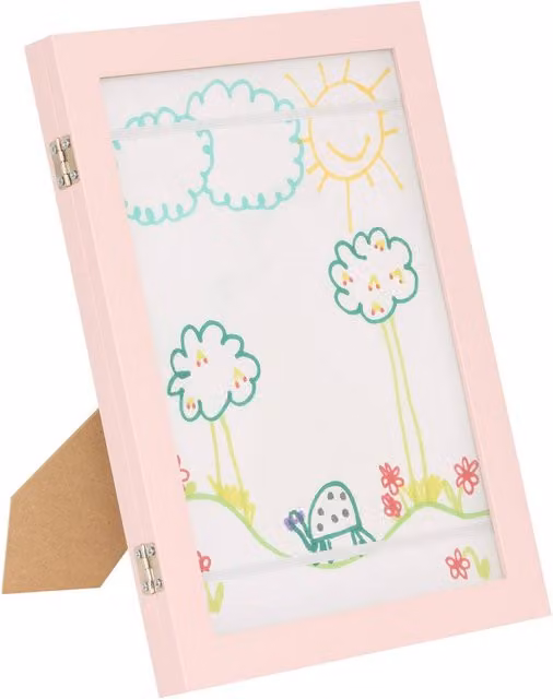 Marco de dibujo rectangular de Atmosphera en blanco y rosa con cristal, An/P/Al: 23,8 x 2,5 x 32,6 cm