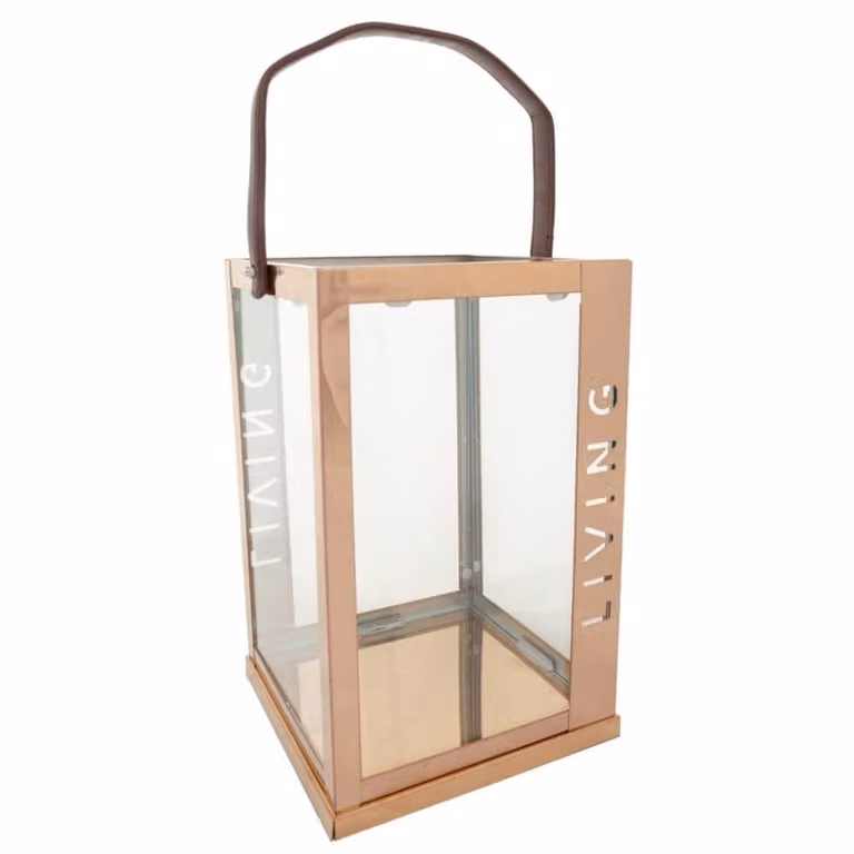 Farol de mesa moderno Wanderlust Deco en metal y cristal color bronce, An/P/Al: 18 x 18 x 30 cm