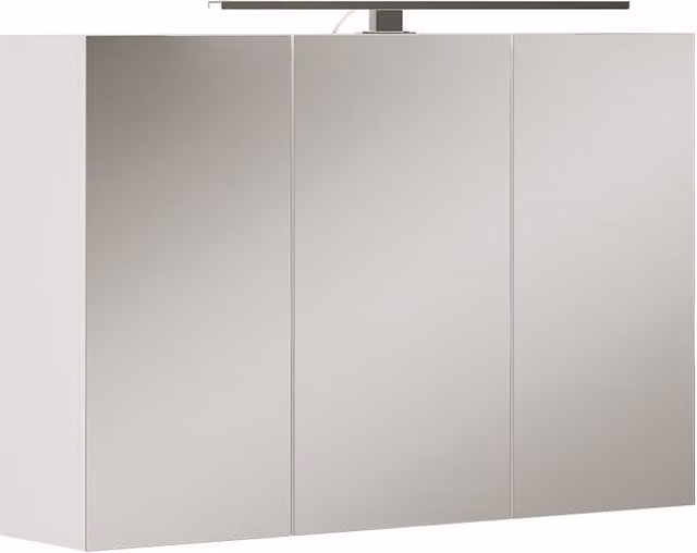 Armario de baño con espejo Lavio de Vicco, blanco, con iluminación LED y puertas de cristal, An: 90 cm, Al: 60 cm, P: 20 cm