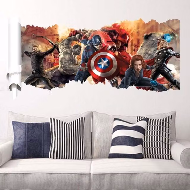 Pegatinas de vinilo adhesivas 3D de Marvel Avengers para decoración de pared en habitación infantil multicolor