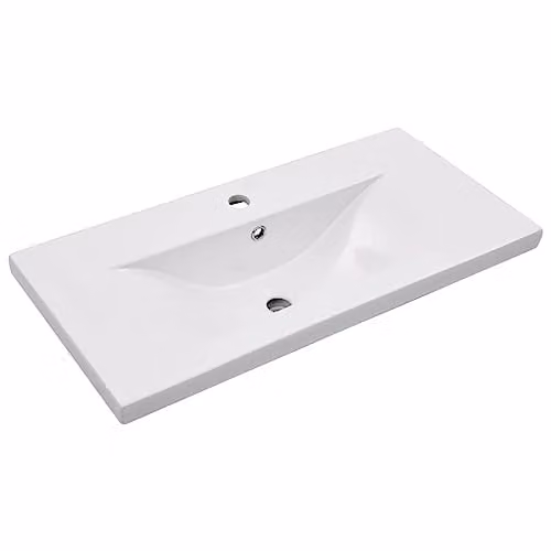 Lavabo de baño empotrado rectangular Helloshop26 de cerámica blanca con rebosadero An/P/Al: 81 x 39,5 x 18,5 cm