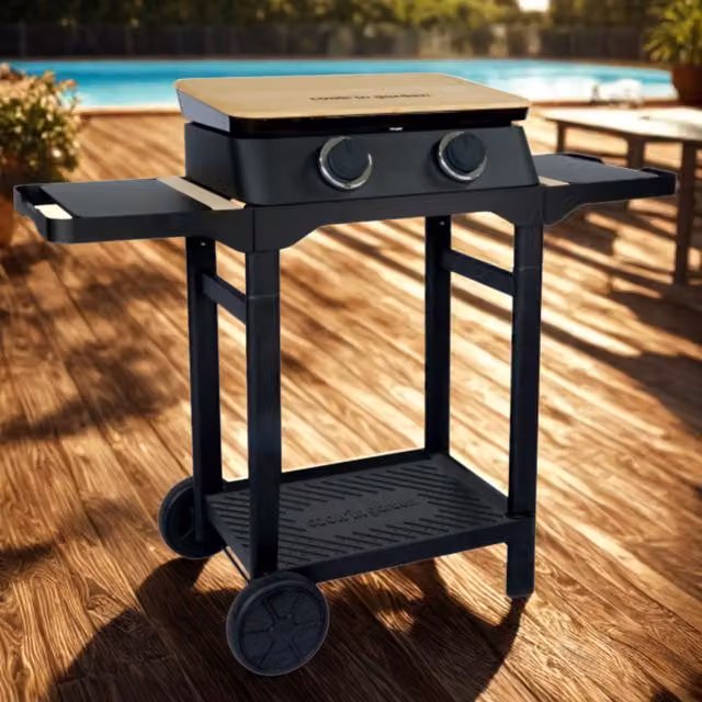 Plancha de gas Cook in Garden Dune 60 SC de 2 quemadores y 4 kW con carro y ruedas en color negro