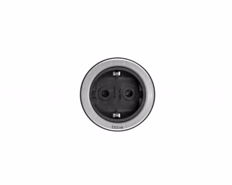 Enchufe empotrable redondo EVOline ONE de Schulte Elektrotechnik en acero inoxidable color plata