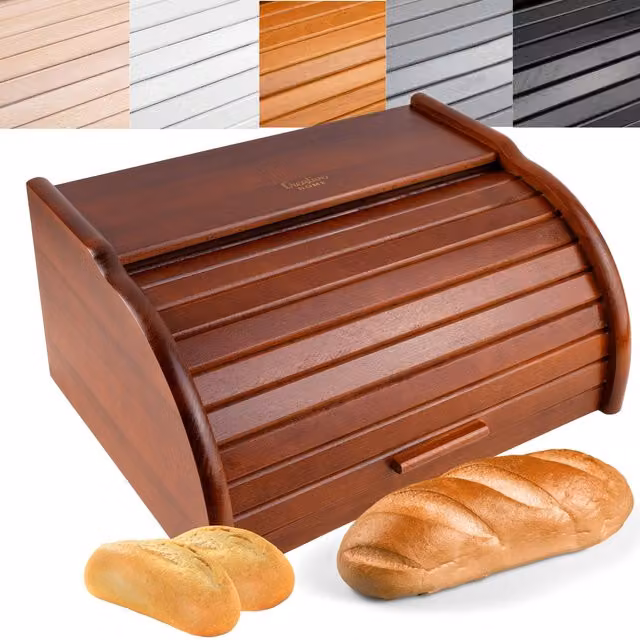 Panera de madera Creative Home para pan marrón con tapa, color marrón, An/P/Al: 38 x 28,5 x 17,5 cm