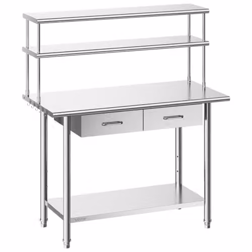 Mesa de trabajo profesional VEVOR de acero inoxidable color plata para cocina y preparación de café, An/P: 122 x 61 cm