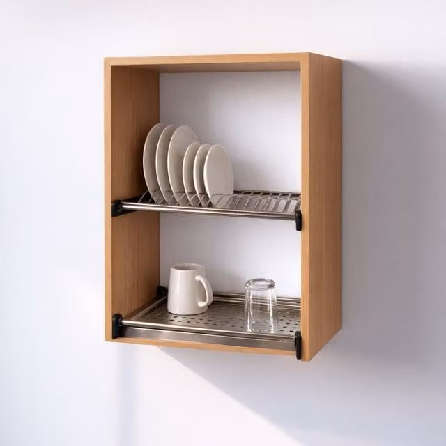 Mueble alto escurridor de cocina Calandrelli en color haya con puertas de apertura y estante abierto, An/P/Al: 60 x 33 x 72 cm