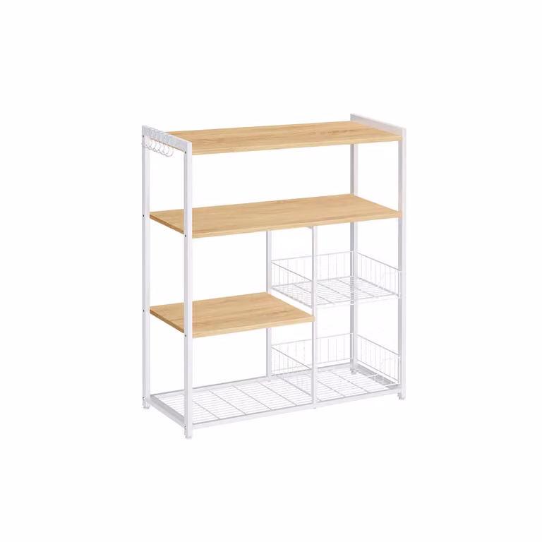 Estantería de cocina VASAGLE moderna en color blanco con 2 cestas de malla metálica mate