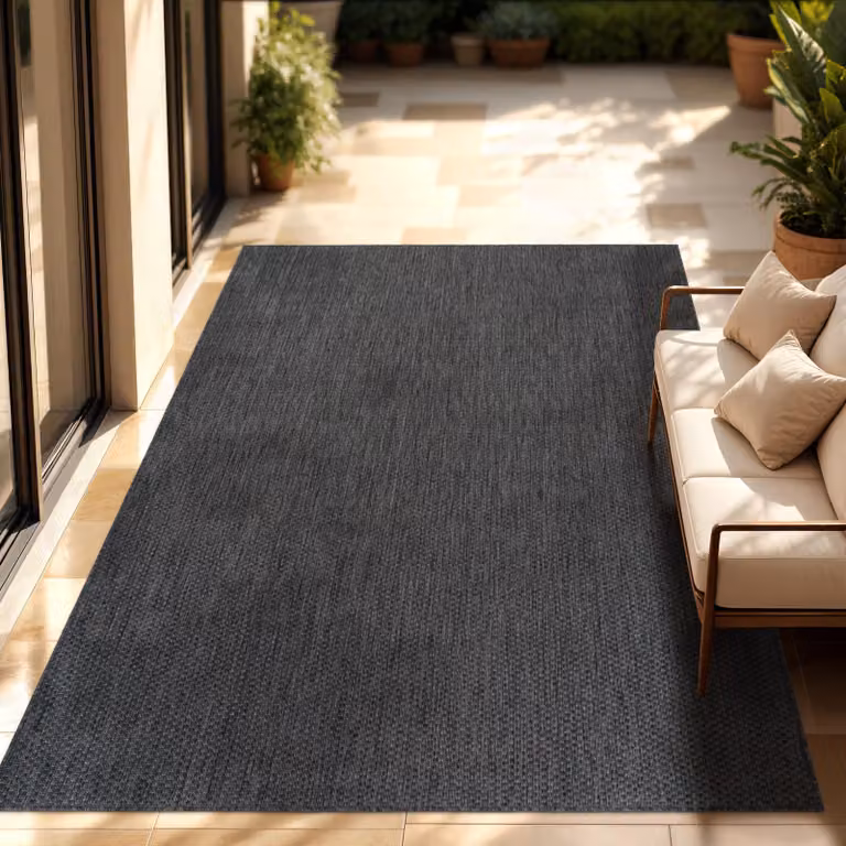 Alfombra Paco Home de tejido plano para interior y exterior, diseño moderno monocolor jaspeado, color Antracita, An/P: 200 x 200 cm