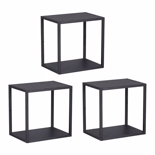 Juego de 3 estantes cubo de pared Nostened de en.casa en metal negro mate An/P/Al: 27,5 x 28 x 20 cm