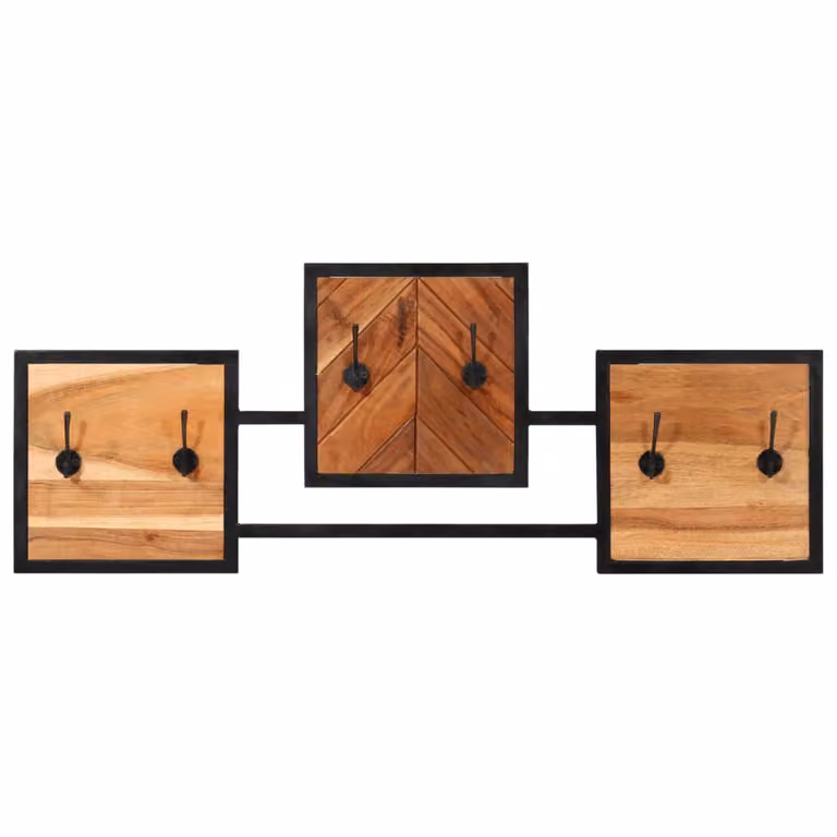 Perchero de pared vidaXL de madera de acacia y hierro en color marrón, An/Al: 90 x 35 cm