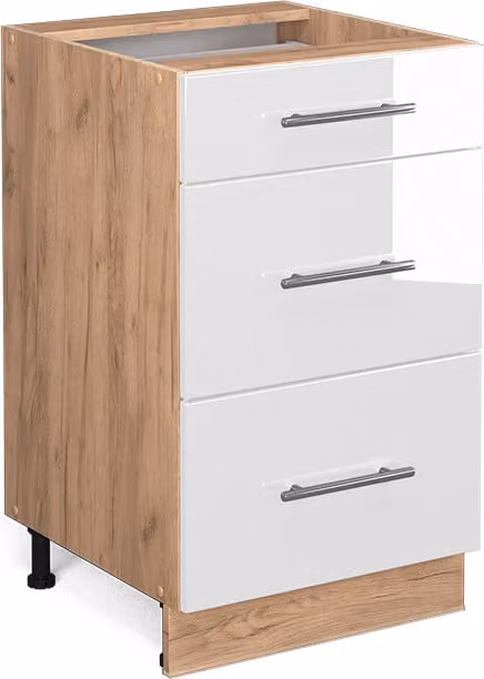 Mueble bajo de cocina Vicco Fame-Line blanco alto brillo y antracita con puertas y cajones de cierre suave An/P/Al: 50 x 51,6 x 82 cm
