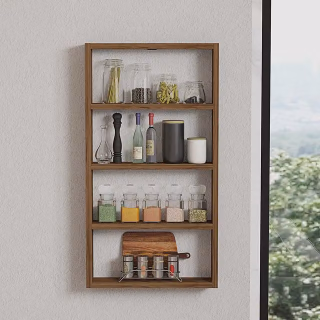 Estantería de pared TRIBO HOME con 4 baldas en color nogal, An/P/Al: 43,2 x 9 x 80 cm