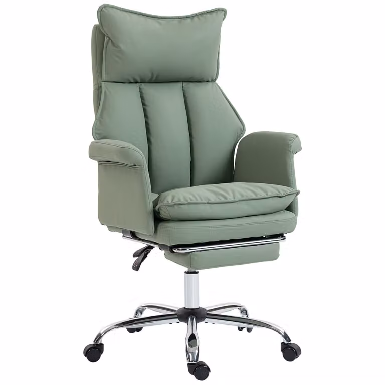 Silla de oficina ejecutiva Homcom en cuero sintético verde con reposacabezas y giro de 360 grados An/P/Al: 69 x 65 x 116 cm