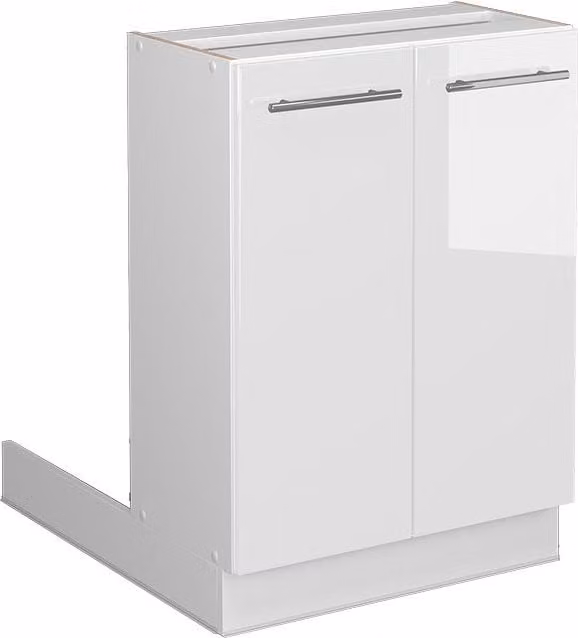 Isla de cocina Vicco Fame-Line en blanco y gris con acabado alto brillo y puertas con cierre suave, An: 60 cm