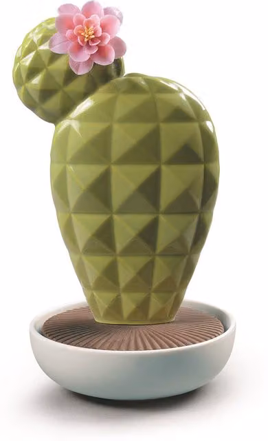 Difusor de varillas Lladró Cactus Opuntia con aroma Jardines de Valencia en porcelana multicolor y verde