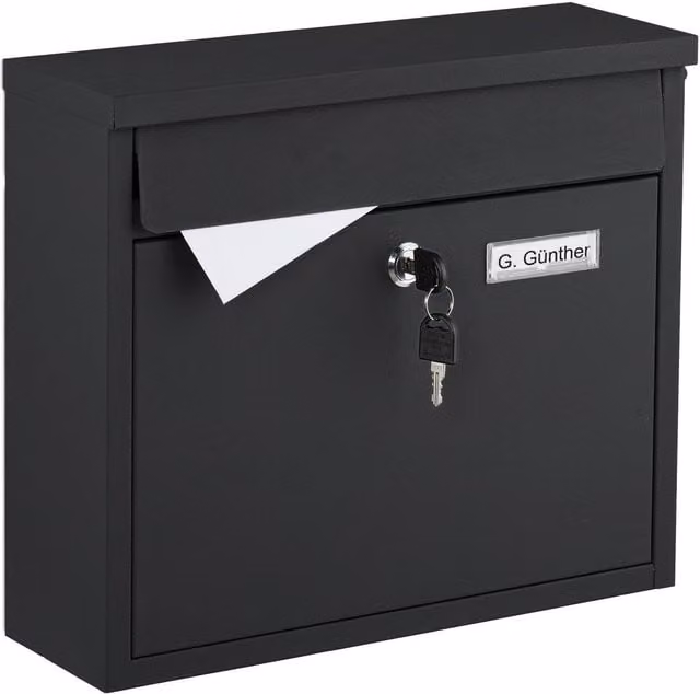 Buzón de pared NORTHIO de hierro con ranura grande y 4 llaves, disponible en negro o multicolor