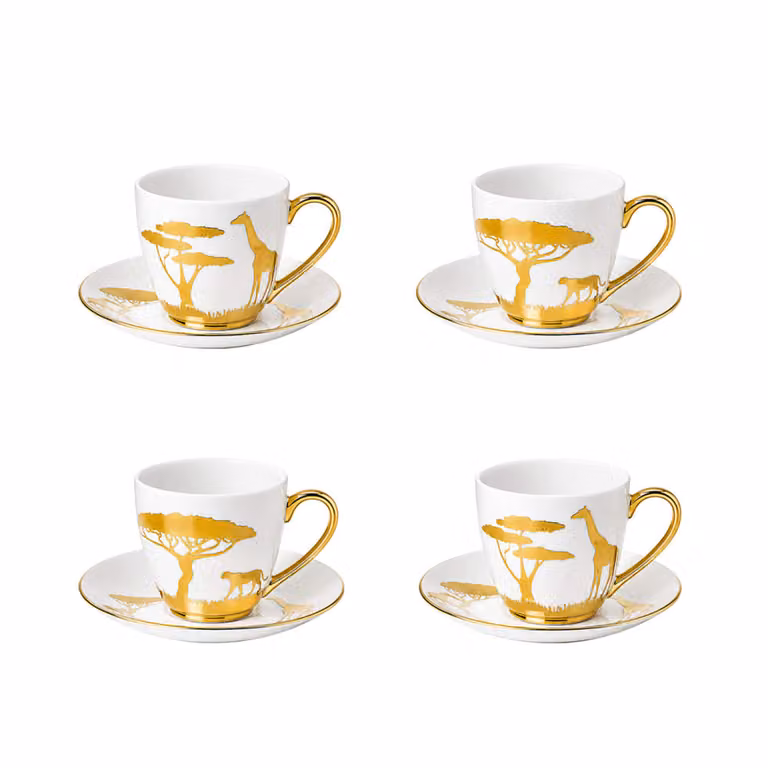 Set de 4 servicios de café Aulica de cerámica en blanco y dorado