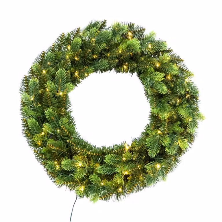 Corona navideña artificial MondoViro verde con microled de 60 cm de diámetro