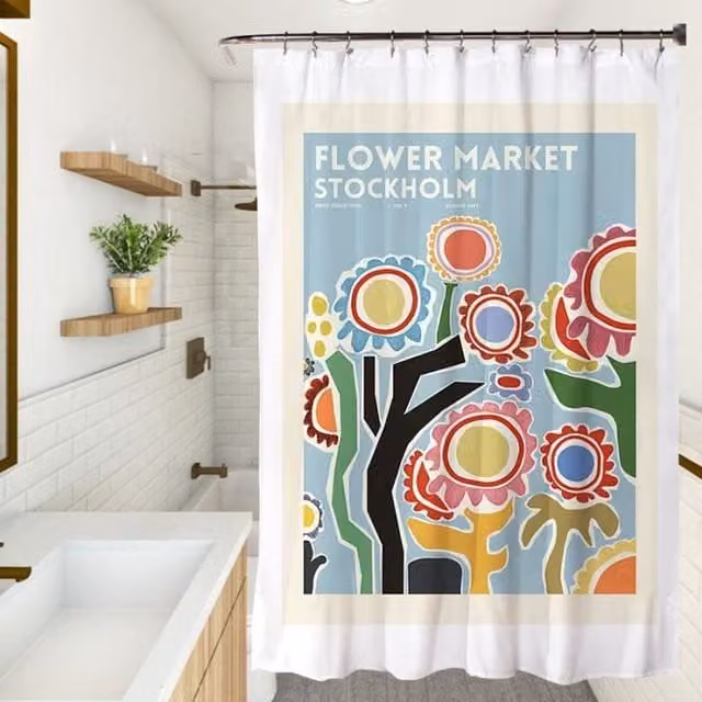 Cortina de ducha Funmoon de poliéster con diseño de naturaleza multicolor, impermeable y resistente al moho, An/Al: 150 x 180 cm