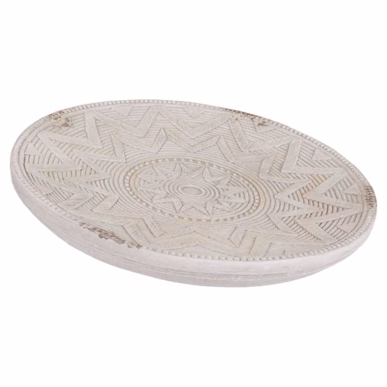 Plato decorativo redondo Wanderlust deco estilo boho en blanco y gris, An/An/Al: 50 x 50 x 0,6 cm