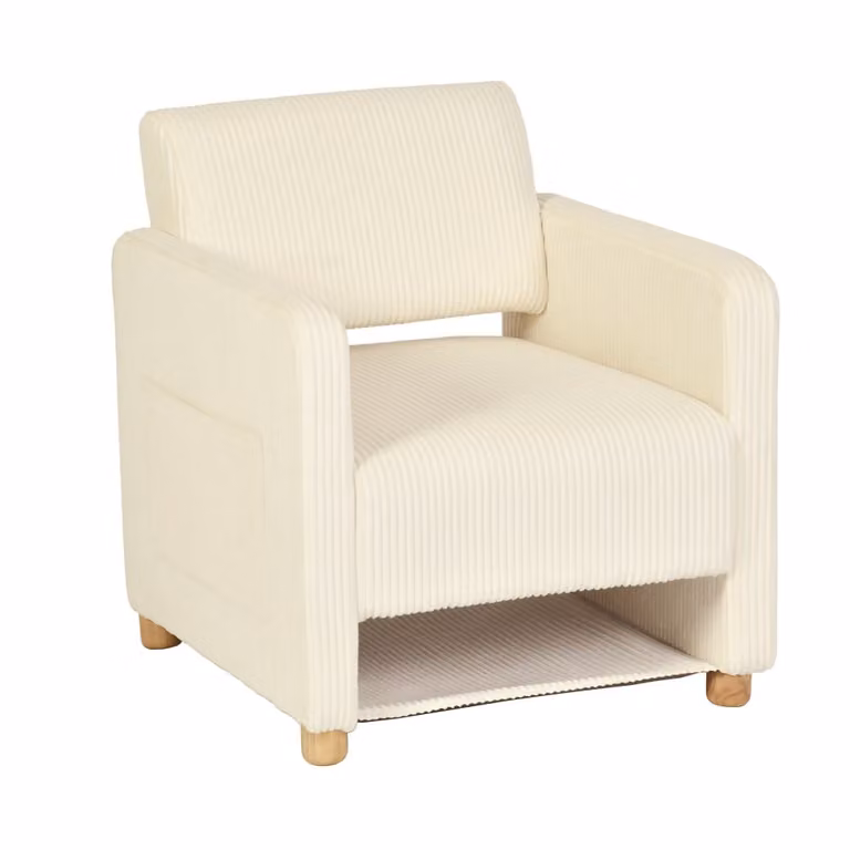 Sillón de pana Meubles Cosy beige con bolsa de almacenamiento y reposabrazos