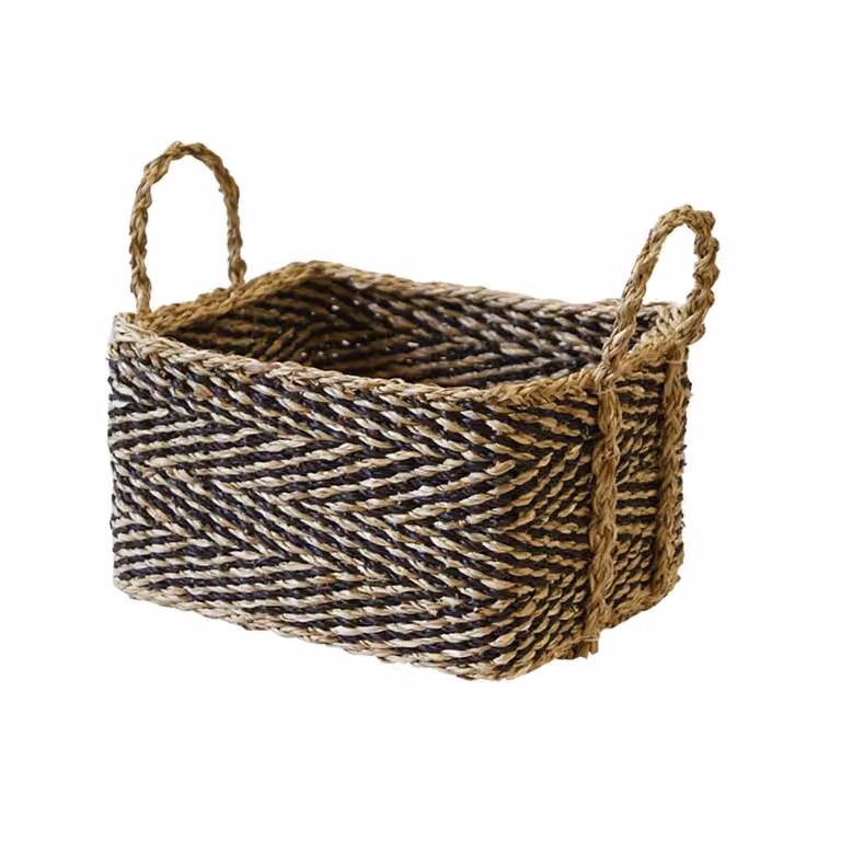 Cesta de almacenamiento de junco marino con asas de Box & beyond en colores negro y marrón, An/P/Al: 26 x 19 x 13 cm
