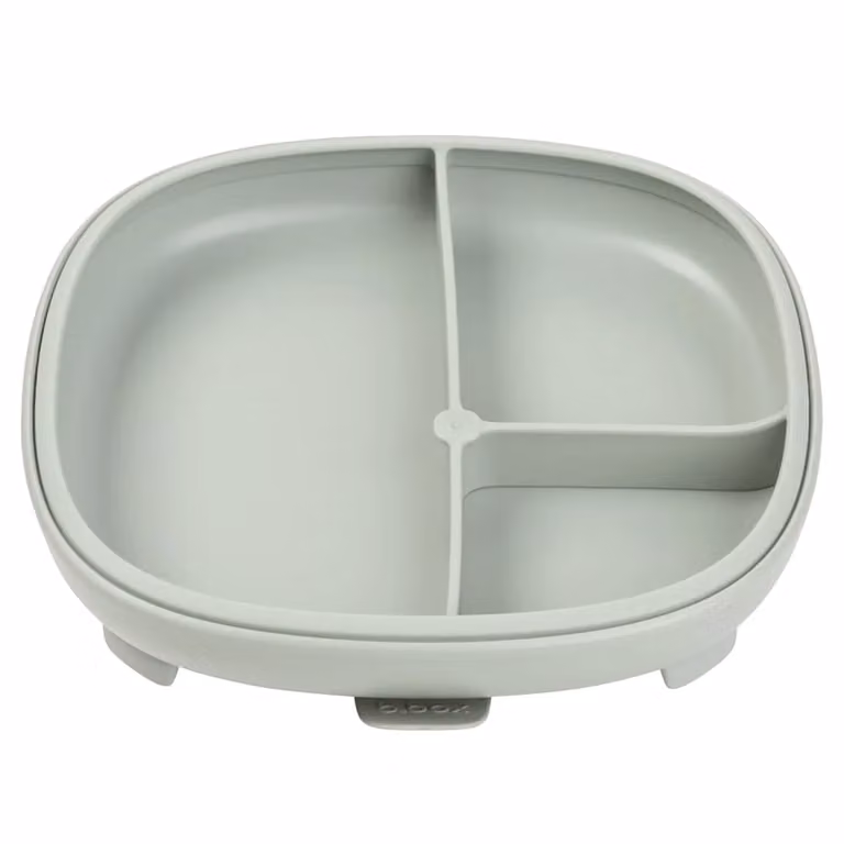 Plato con ventosa y compartimentos B.BOX verde para bebé, libre de BPA y apto para microondas y lavavajillas