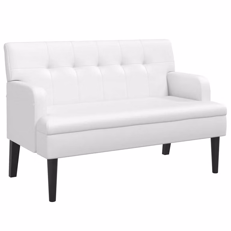 vidaXL Banco con respaldo de cuero sintético blanco An/P/Al: 112 x 65,5 x 75 cm