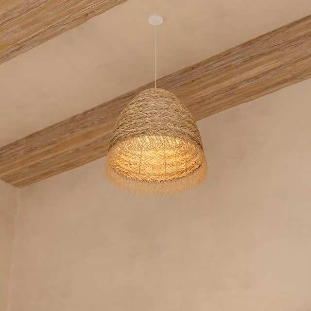 Pantalla de lámpara Hania de Atmosphera en ratán color beige con estilo boho y diámetro de 37 cm