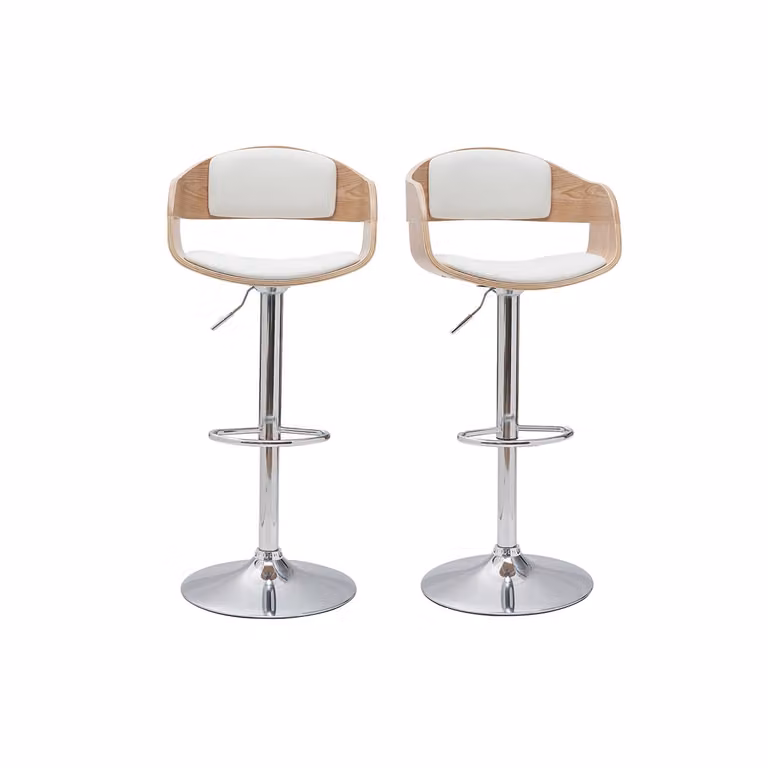 Set de 2 taburetes de cocina ajustables EUSTACHE de Miliboo en blanco y madera clara