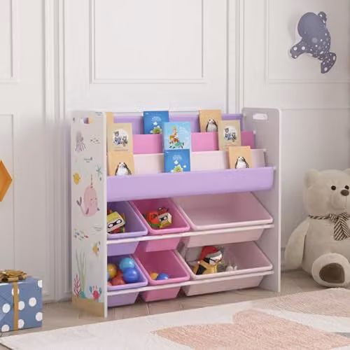 Estantería infantil Rødøy de en.casa con motivos marítimos, 6 cajas y 3 compartimentos abiertos, multicolor, An/P/Al: 78 x 27 x 86 cm
