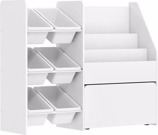 Estantería infantil Aiyaplay para juguetes con 6 cajas extraíbles y 3 estantes abiertos, color blanco, An/P/Al: 100 x 30 x 80 cm