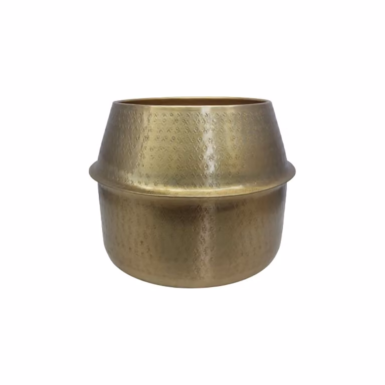 Macetero de aluminio martillado Decoclico color oro con diseño étnico y forma redonda para mesa
