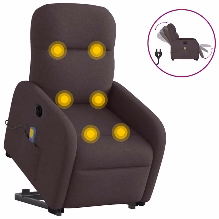 Sillón de masaje eléctrico reclinable y elevable vidaXL en tela marrón oscuro para mayores
