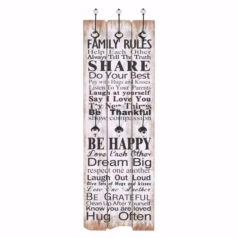 Perchero de pared vidaXL FAMILY RULES con 6 ganchos, estilo vintage y acabado mate, An: 120 cm, Al: 40 cm