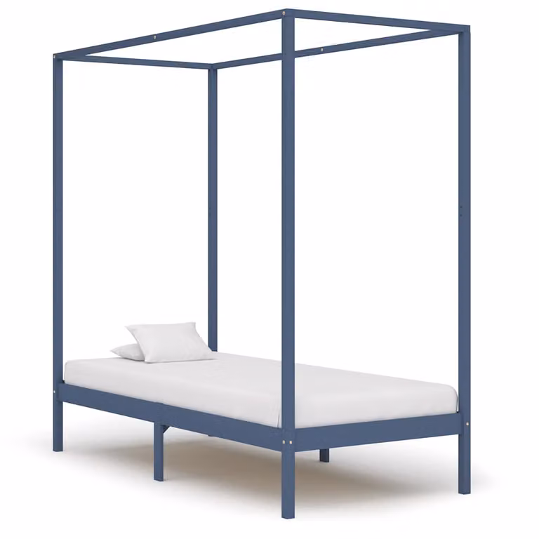 Cama con dosel vidaXL de madera maciza de pino en color gris, An/P: 100 x 200 cm