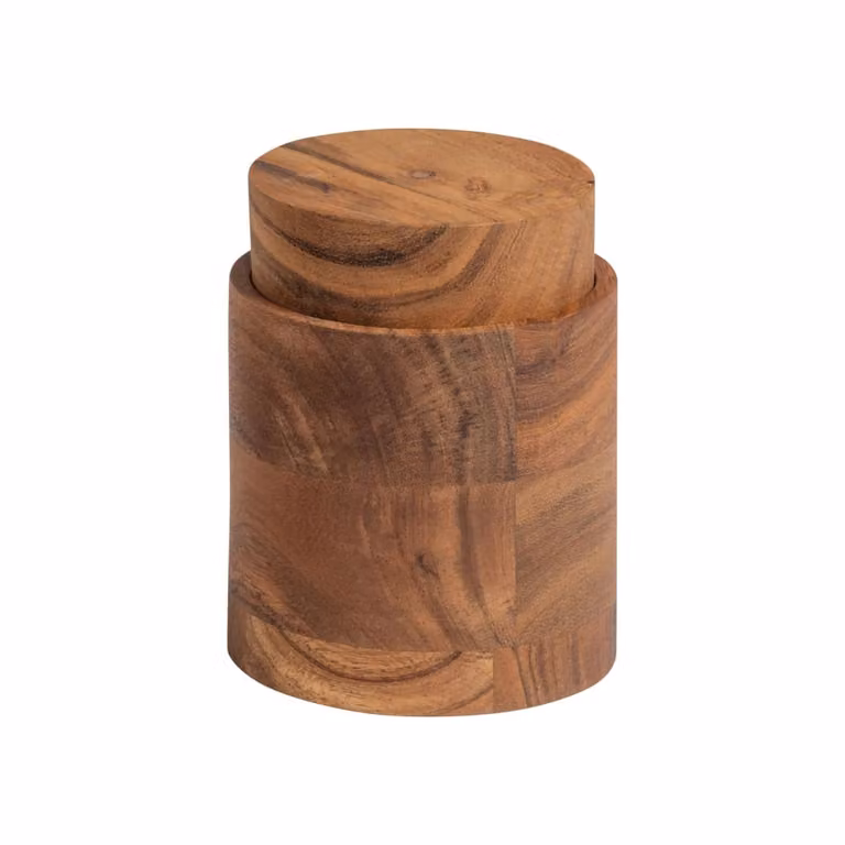 Olla redonda de madera de acacia Woood en color beige con tapa, An/P/Al: 9 x 9 x 12 cm