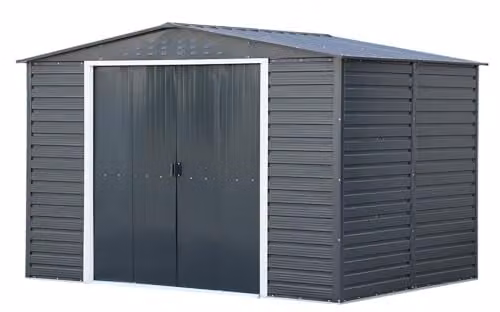 Cobertizo de jardín Duramax ALPINE de acero galvanizado con base de metal y techo reforzado, color antracita, 7,82 m2
