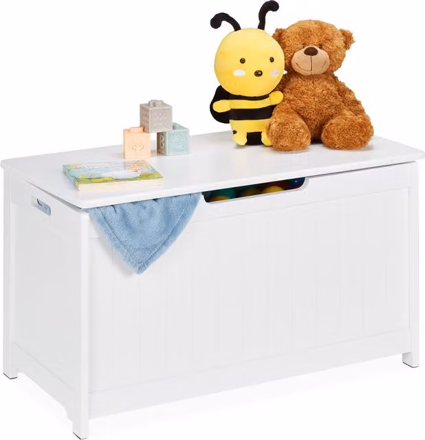 Baúl de almacenaje grande para juguetes infantiles Relaxdays en MDF blanco con tapa de cierre suave An/P/Al: 80 x 45 x 40 cm
