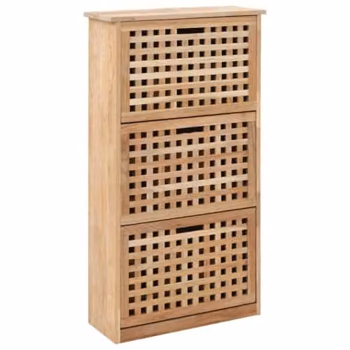 Armario zapatero Helloshop26 de madera de nogal maciza en color marrón para pasillo o salón, An/P/Al: 55 x 20 x 104 cm