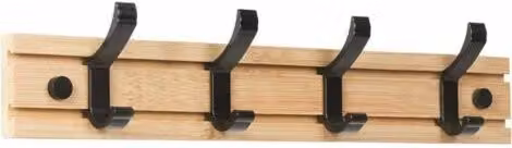 Perchero de pared ULISEM de madera con 4 ganchos en color marrón y acabado mate para baño o dormitorio