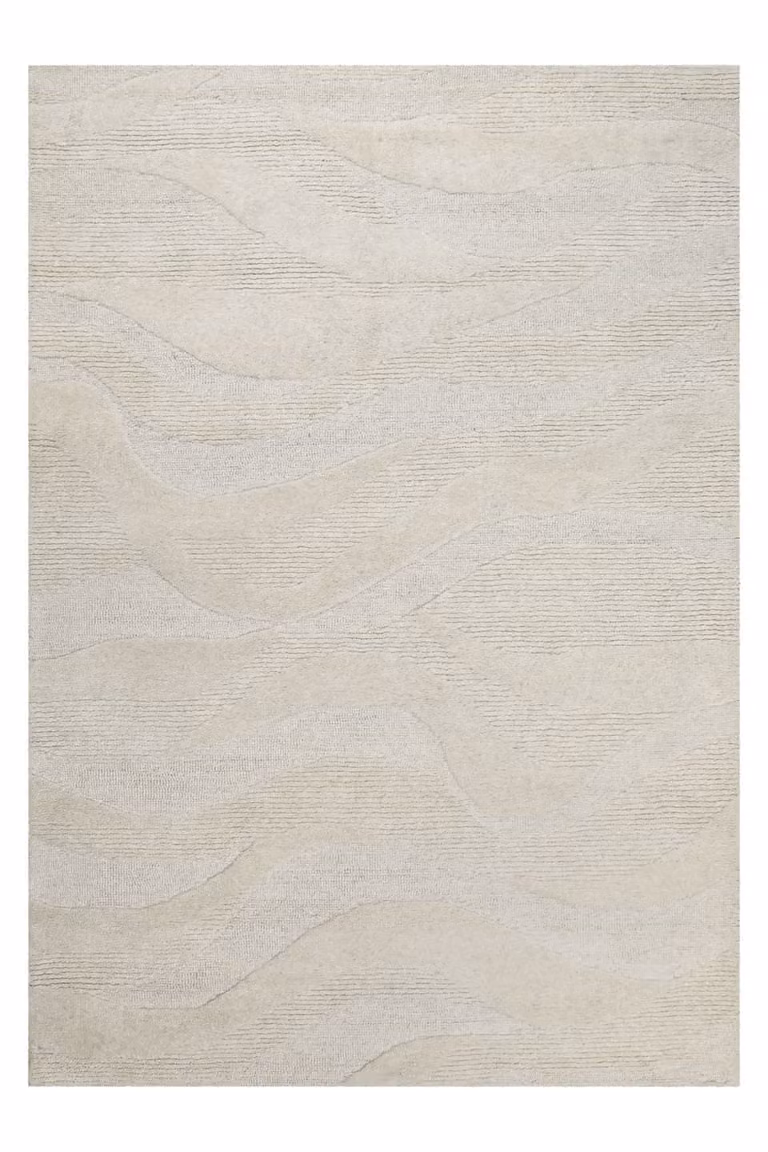 Alfombra Wecon Home de lana hecha a mano con diseño Wave en relieve, color crudo, An/P: 240 x 340 cm